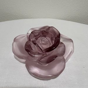 Signed Daum Nancy France Art Glass Pink Floral Rose Pate de Verre Paperweight